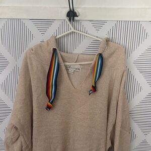 Beige Vintage Havana Hoodie (Medium) with Rainbow Drawstrings! PRIDE 🏳️‍🌈